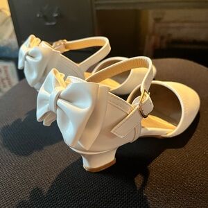 White Bow Strap Heels